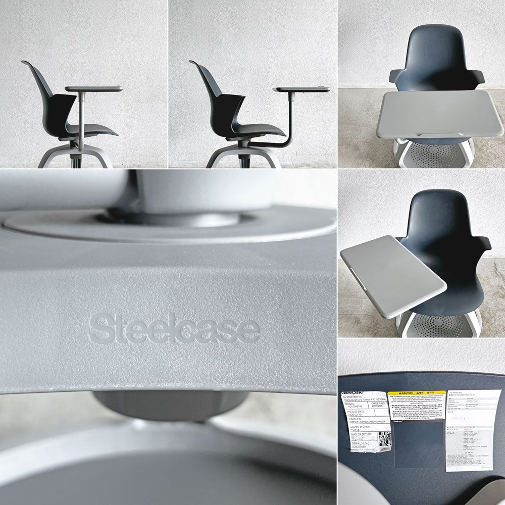 スチールケース Steelcase ノード node ミーティングチェア オフィスチェア ネイビー 可動式サイドテーブル＆キャスター付 B 〓