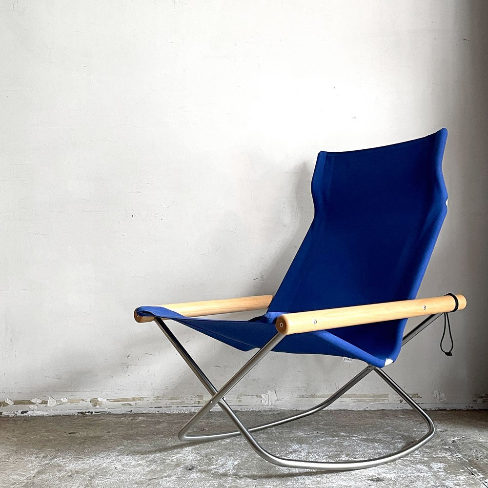 ニーチェア エックス Nychair X ロッキングチェア ブルー × ナチュラル バーチ材 ファブリック フォールディングチェア 折り畳み 新居猛 藤栄 ■