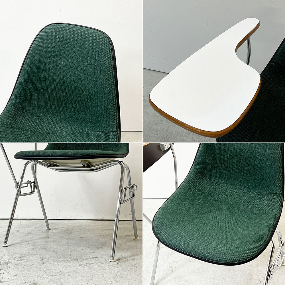 ハーマンミラー Herman Miller サイドシェルチェア セカンド 2nd ビンテージ アプホルスター スクールベース スタッキングベース 肘掛けテーブル付 イームズ ミッドセンチュリー B ●
