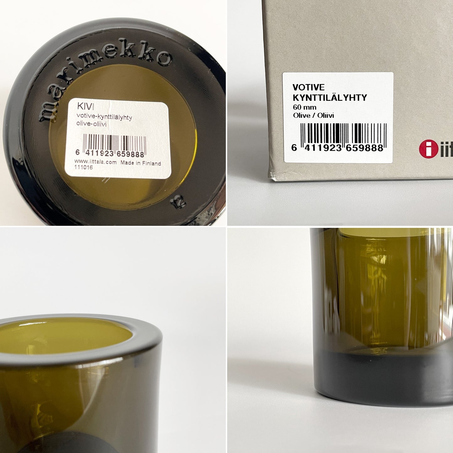 イッタラ iittala マリメッコ marimekko キビ kivi キャンドルホルダー オリーブ 60mm ガラス ヘイッキ・オルヴォラ フィンランド 北欧雑貨 箱付 ■