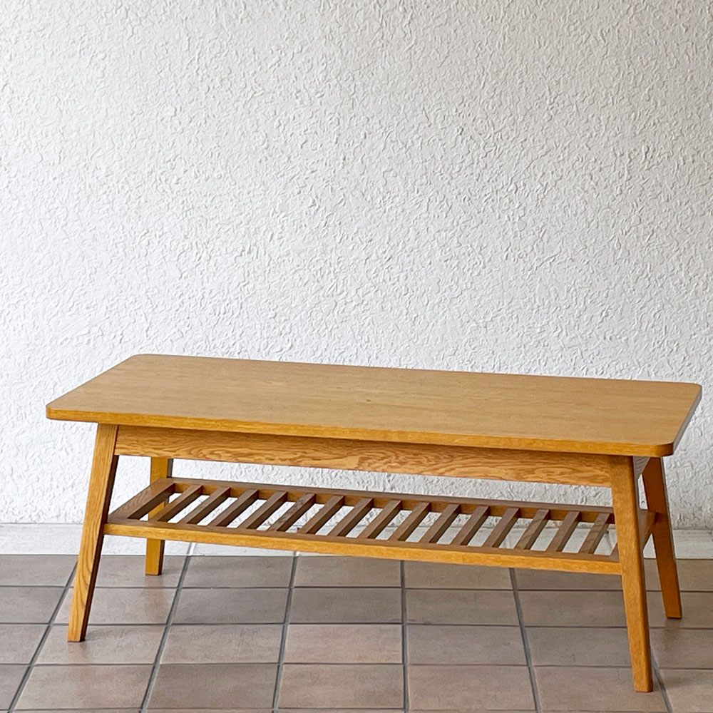パシフィックファニチャーサービス P.F.S. ローテーブル DH TEA TABLE WITH SHELF Sサイズ W102cm ナラ材 ライトブラウン マガジンラック付 ◇