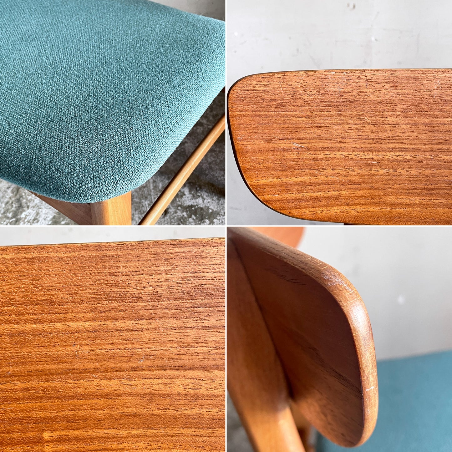 北欧ビンテージ Scandinavian vintage ダイニングチェア チーク材 x ビーチ材 ブルー系 ファブリック 北欧家具 ■