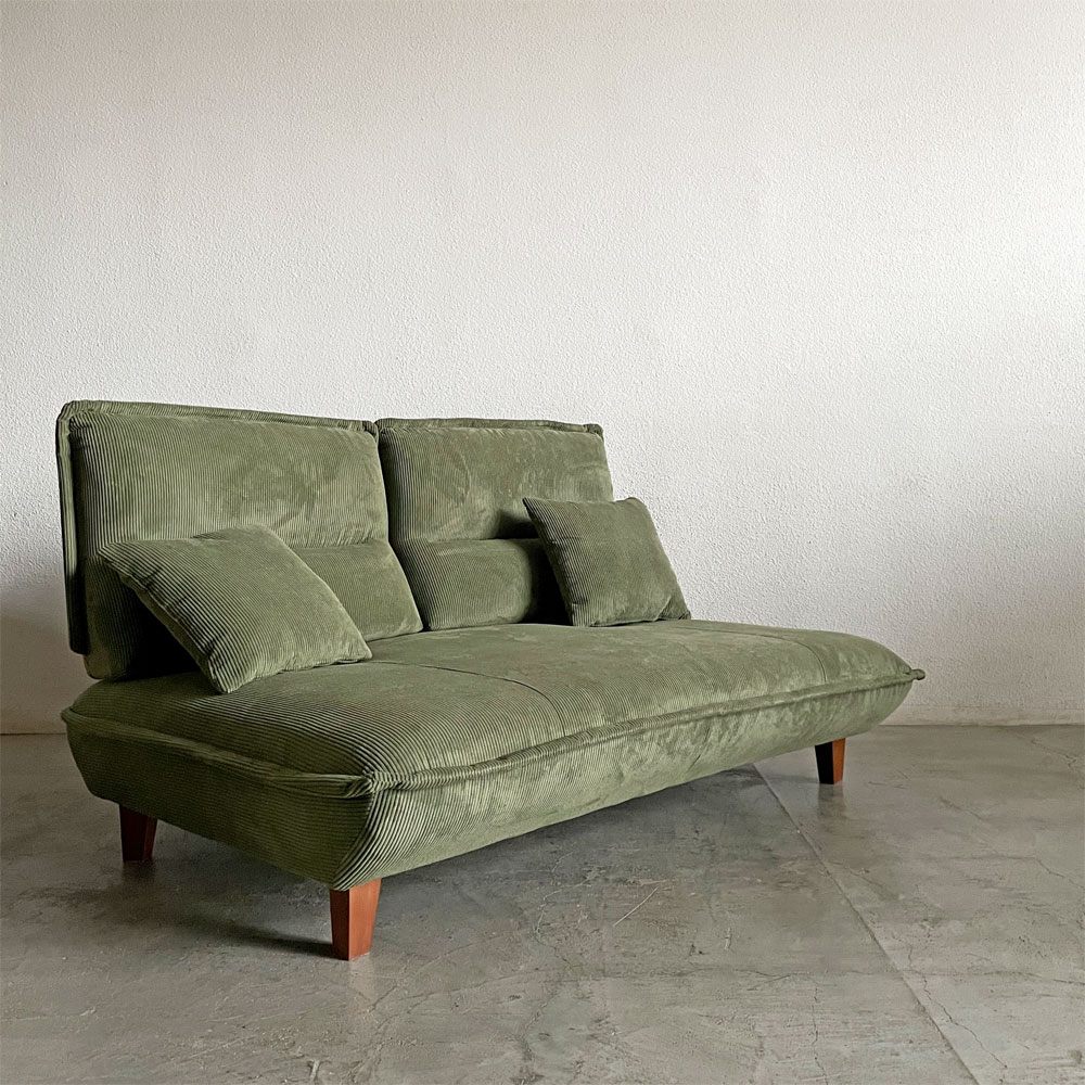 関家具 グランパ Granpa 2.5人掛けソファ 背もたれ前後スライド式 W165cm コーデュロイ グリーン クッション付 〓