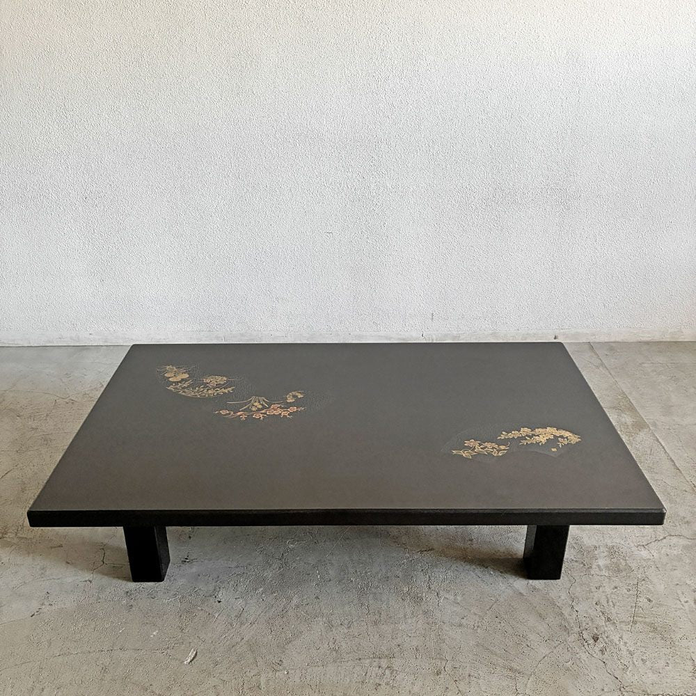 輪島塗 座卓 扇面蒔絵 乾漆 ローテーブル センターテーブル W152cm 寿峯作 相上俊郎 漆塗り 工芸 〓