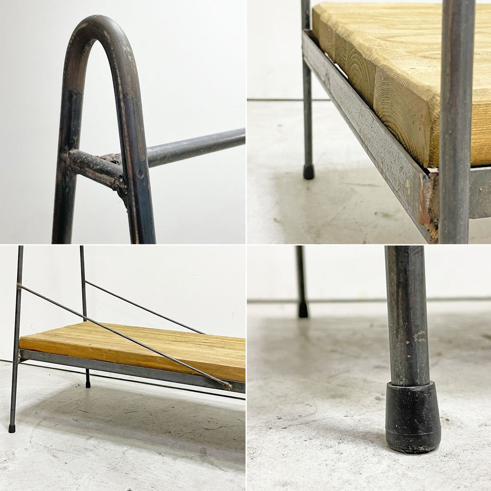 インダストリアルデザイン Industrial Design スチール製 ハンガーラック ウッド収納棚付き ブラック シャビーシック 店舗什器 ●
