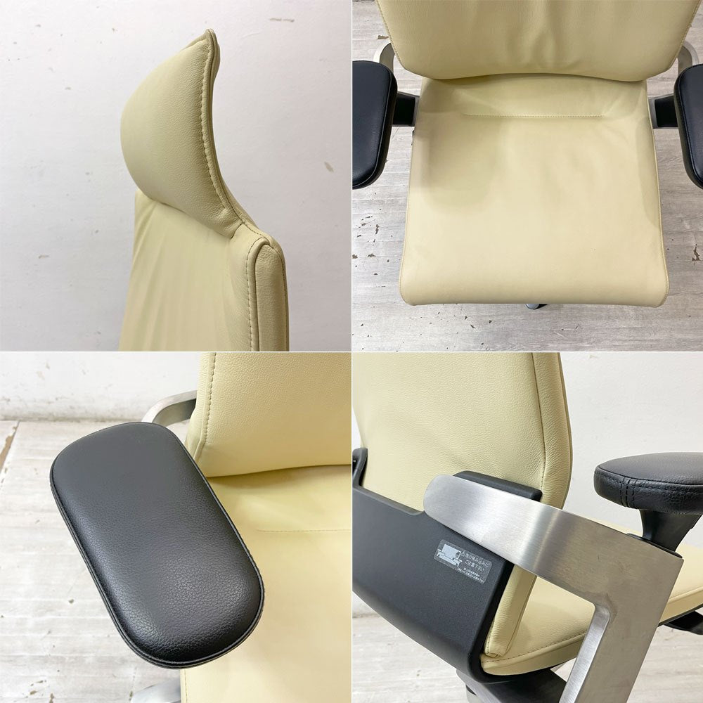 ウィルクハーン Wilkhahn オン チェア ON Chair ハイバック アームチェア 総本革 ヘッドレスト付 オフィスチェア ●