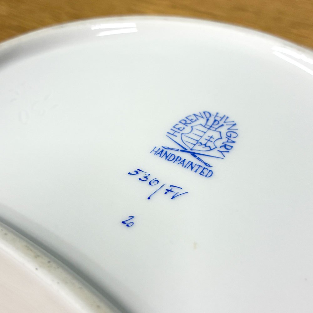 ヘレンド HEREND インドの華 三日月型プレート クレセントディッシュ ハンドペイント 白磁 2枚セット ハンガリー ◎