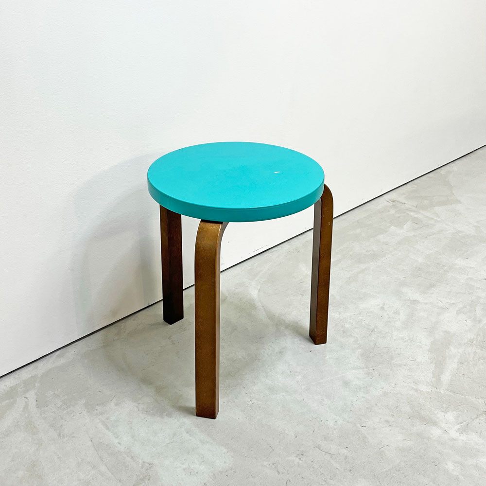 アルテック Artek スツール60 Stool60 3本脚 ターコイズ × ウォールナット ヘラ・ヨンゲリウス コレクション2015 80周年シール付 アルヴァ・アアルト ●