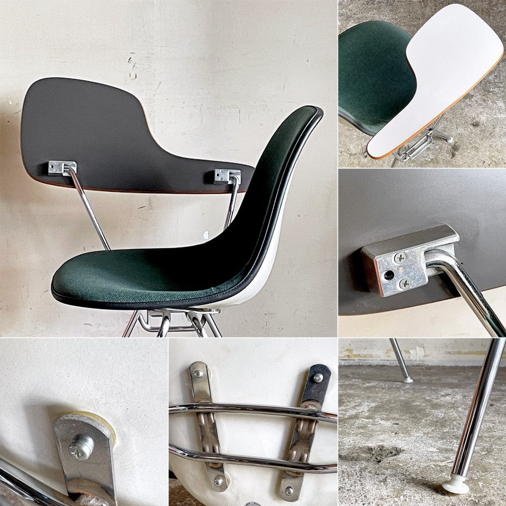 ハーマンミラー Herman Miller サイドシェルチェア セカンド 2nd ビンテージ アプホルスター スクールベース 肘掛けテーブル付 イームズ ミッドセンチュリー B ■