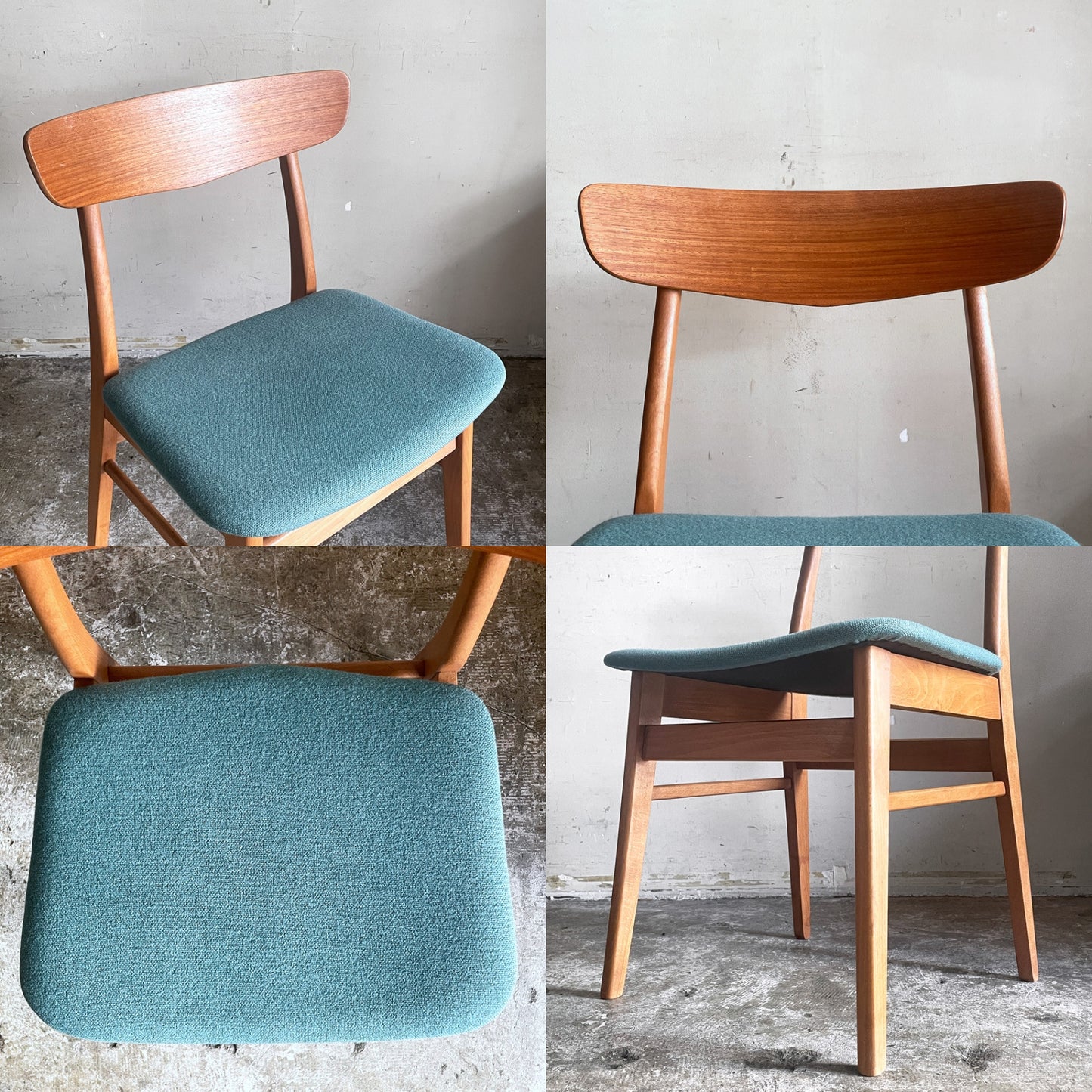 北欧ビンテージ Scandinavian vintage ダイニングチェア チーク材 x ビーチ材 ブルー系 ファブリック 北欧家具 ■