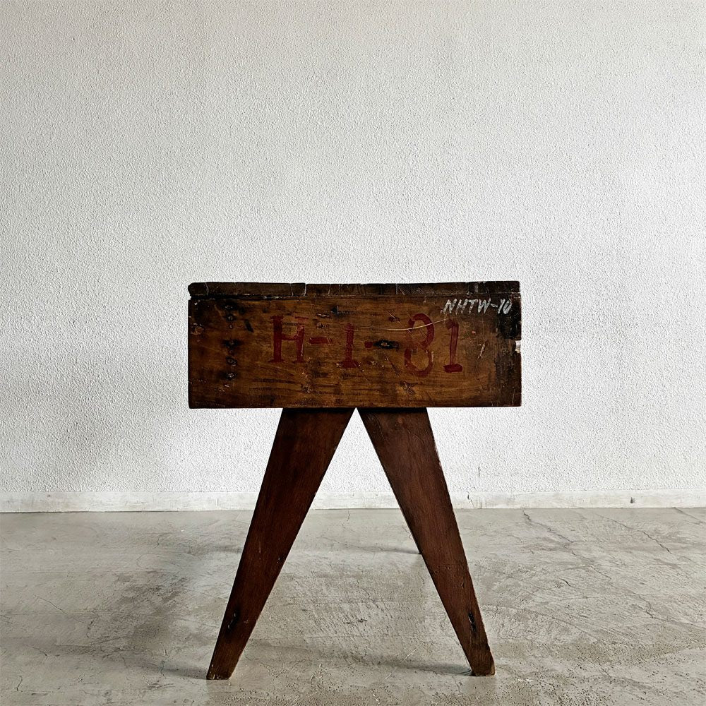 ピエールジャンヌレ Pierre Jeanneret スモールデスク スクールデスク W83cm チーク無垢材 Vレッグ チャンディーガル オリジナルビンテージ 希少 〓