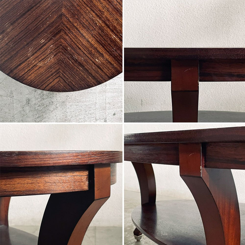 イーセンアーレン ETHAN ALLEN オーバル コーヒーテーブル センターテーブル W137cm 放射状木目 下棚付き クラシカルデザイン 現状品 〓