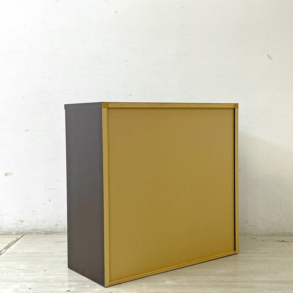 ジャパニーズモダンデザイン Japanese Modern Design ガラス引戸 キャビネット 収納棚 幅90cm ダークカラー ●