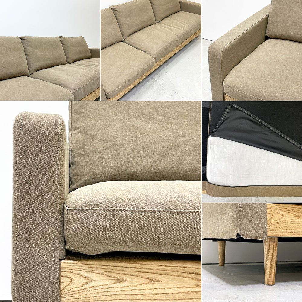 クラッシュゲート CRASH GATE イージーライフ EASY LIFE フリーダ FREDA スモール カウチソファ アッシュ材 キャンバスブラウン W220cm 関家具 展示美品 ●