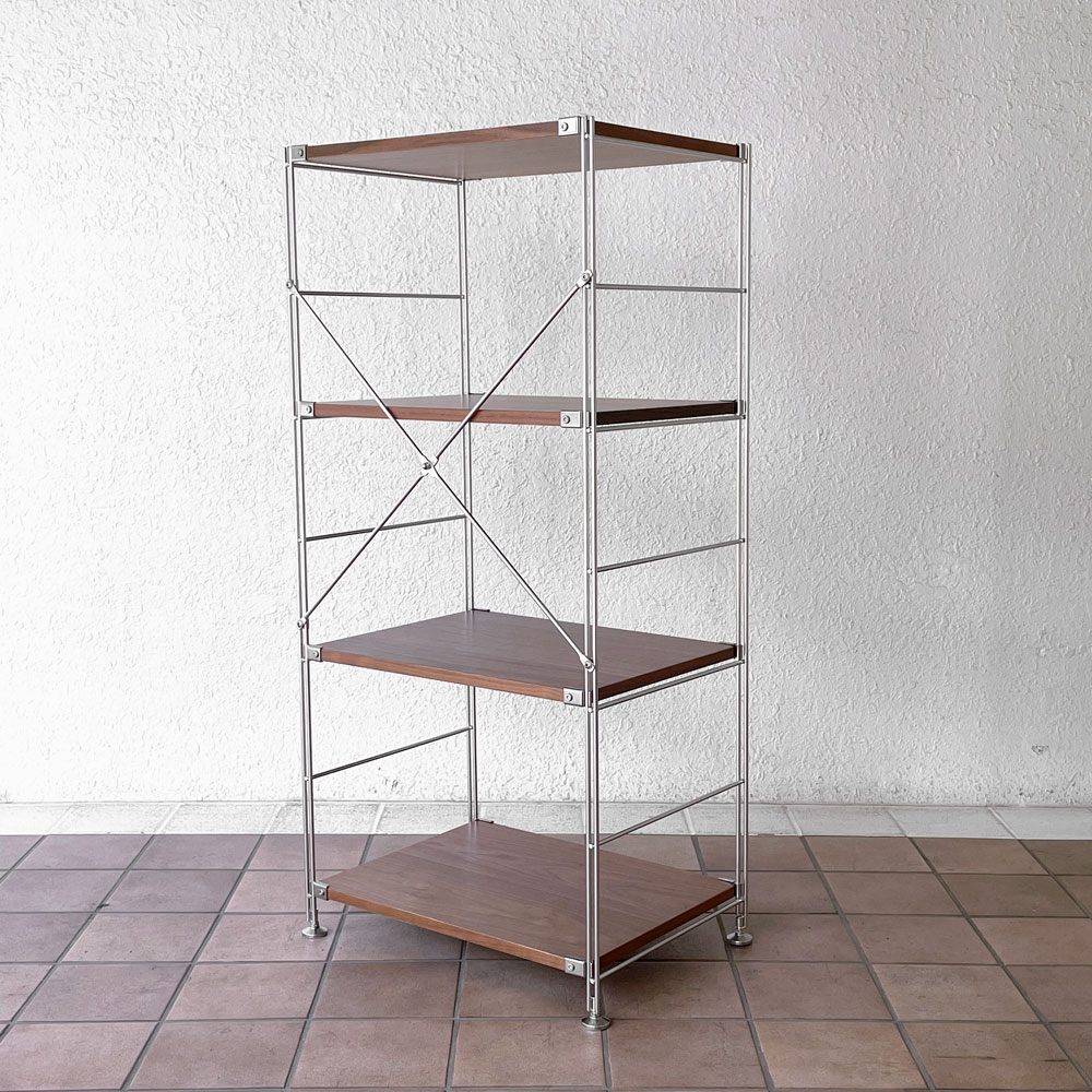 無印良品 MUJI ステンレスユニットシェルフ ウォールナット材 中 W58 × H120cm 1列4段 本棚 飾り棚 収納棚 シンプル ◇