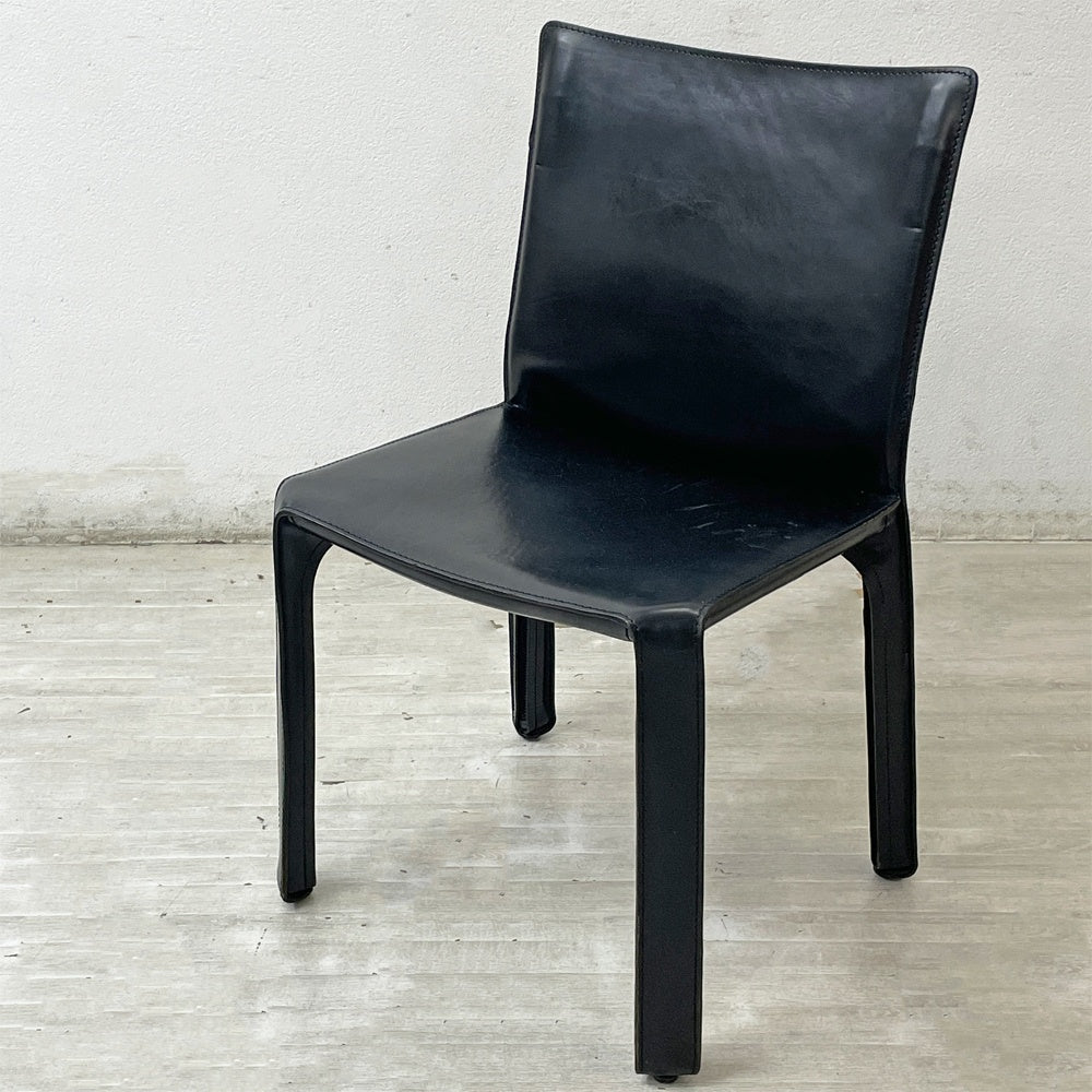 カッシーナ Cassina キャブチェア 412 CAB CHAIR アームレス 本革 ブラック マリオ・ベリーニ MoMA 永久展示品 イタリアモダン 定価￥308,000- A ●