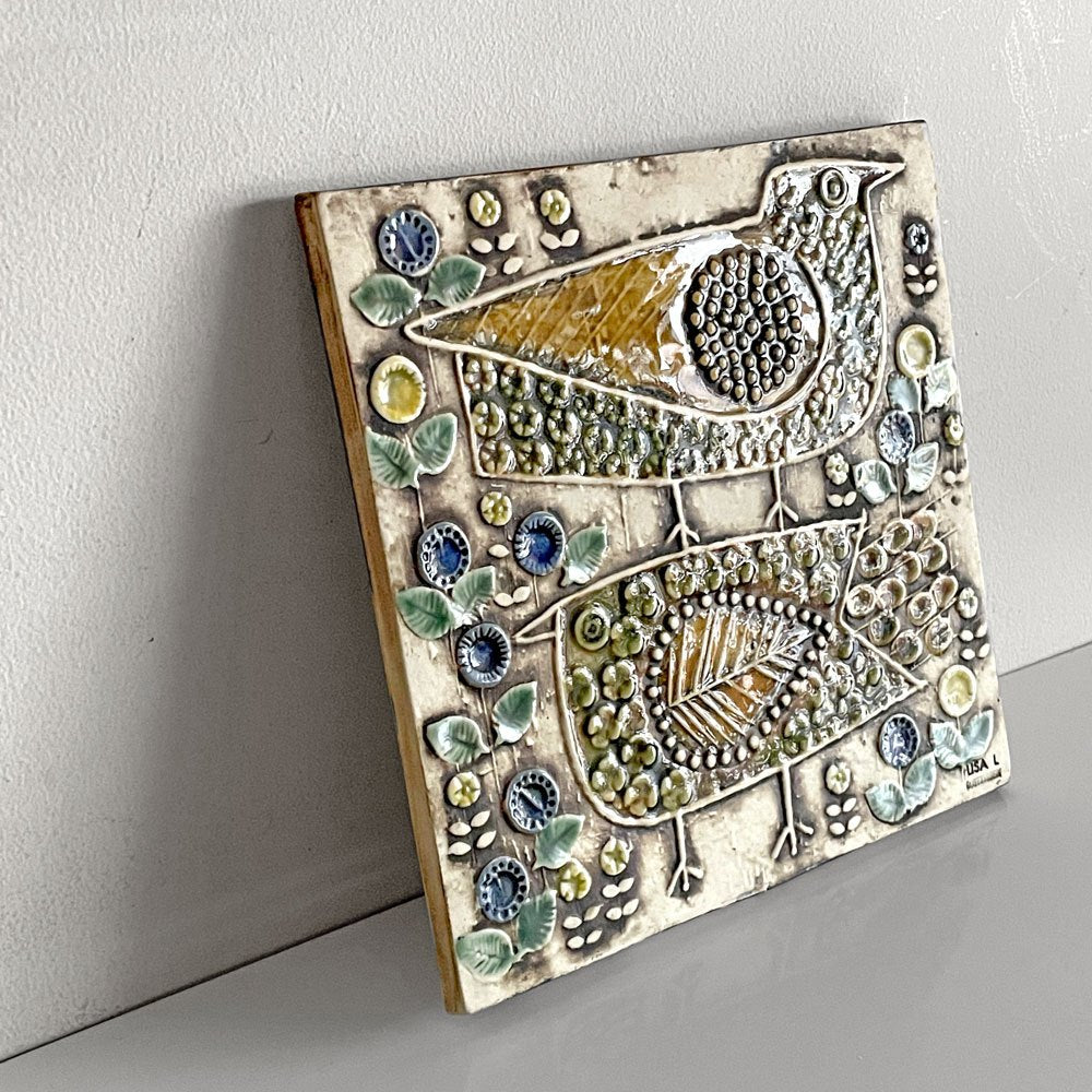 グスタフスベリ GUSTAVSBERG ユニック UNIK 鳥 FAGLAR 陶板 ウォールプレート W22㎝ リサラーソン Lisa Larson ビンテージ スウェーデン 北欧雑貨 ■