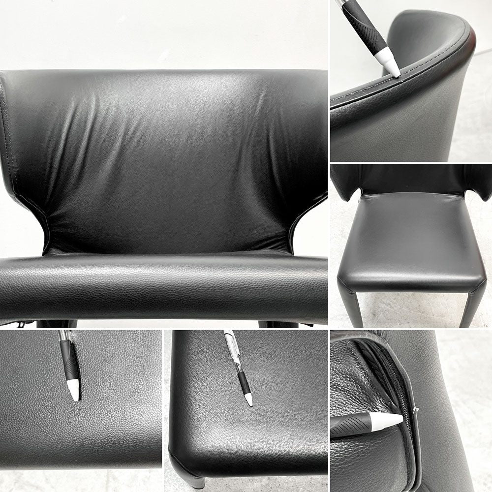 カッシーナ Cassina オラ 369 HOLA アームレスチェア ダイニングチェア 本革 ブラックレザー ハンス・ウェッツスタイン イタリア 定価￥418,000- C ●