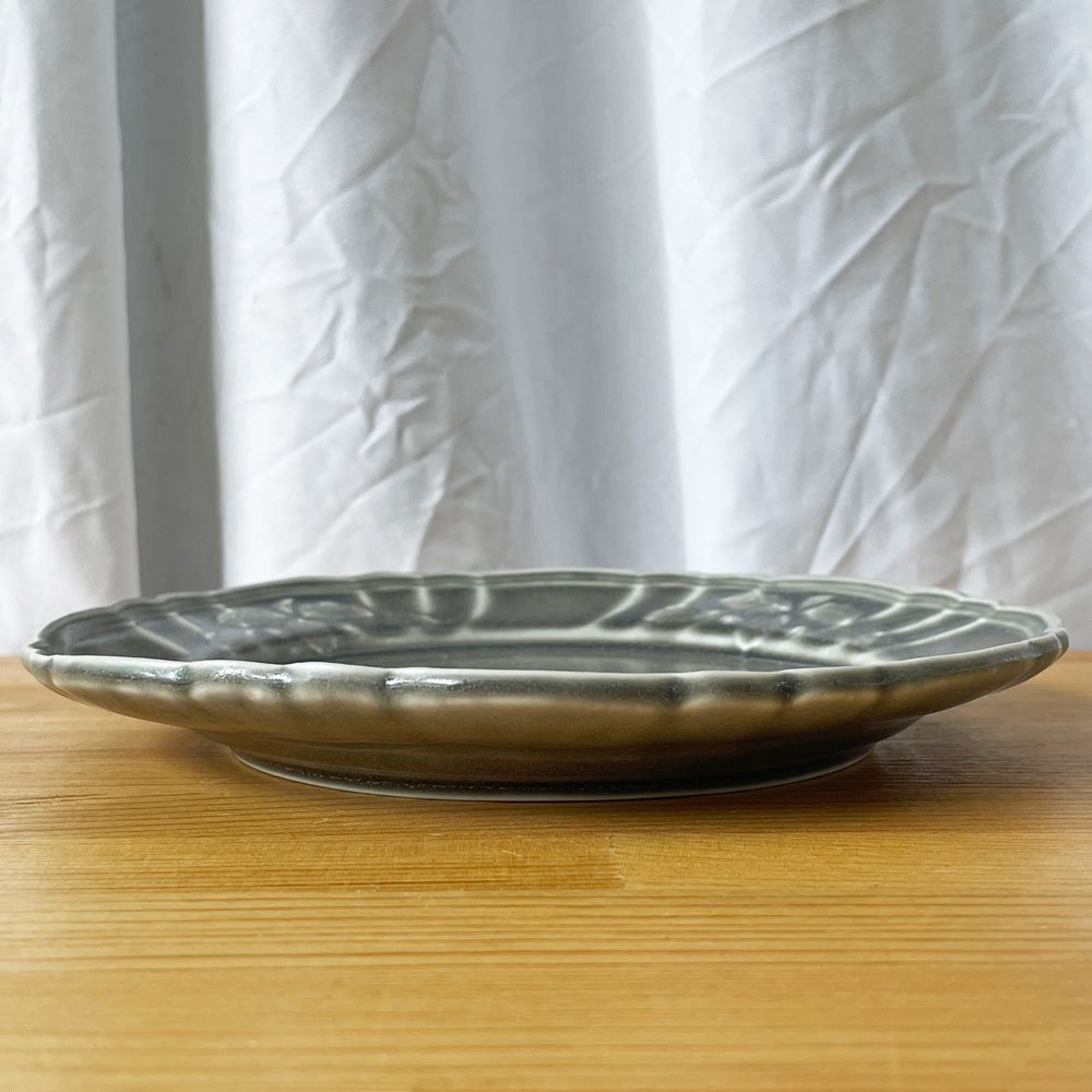阿部慎太郎 花形 花模様 リム皿 Φ19㎝ 現代作家 A ◇