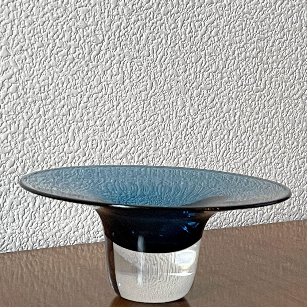 黒川登紀子 ガラス リムボウル 鉢 12.5cm ブルー 現代作家 ◇