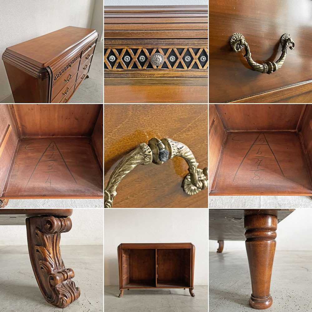 ヨーロピアンクラシカル European Classical ワイドチェスト サイドボード W146.5cm 抽斗8杯 アンティークスタイル 〓