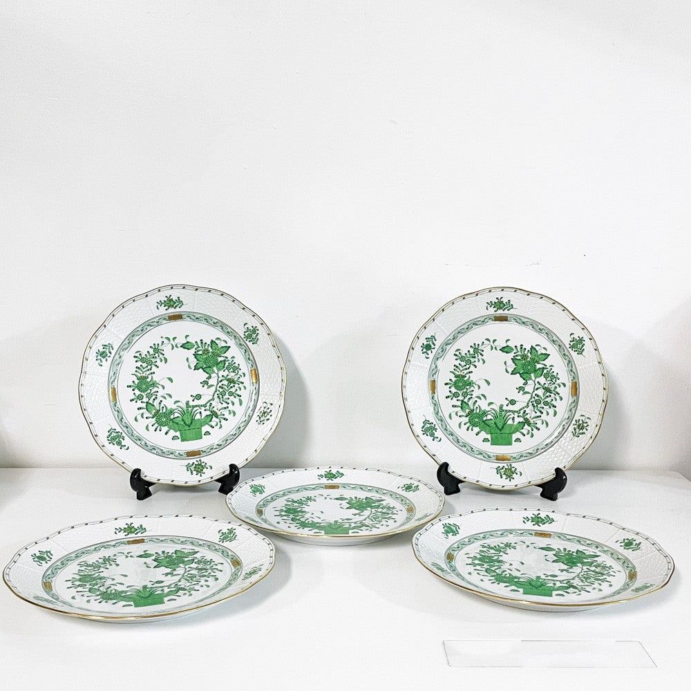 ヘレンド HEREND HVNGARY インドの華 プレート 5枚セット Φ25cm ハンドペイント 白磁食器 ハンガリー B ●