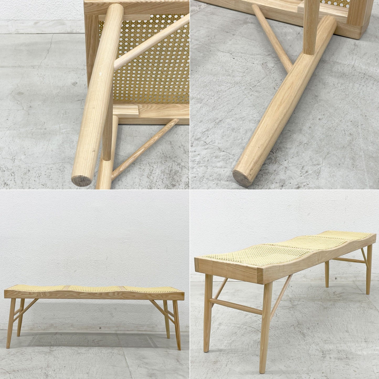 ザラ ホーム Zara Home アッシュ材 ラタンシート トリプルシートベンチ Rattan triple seat bench 人工ラタン張替済 〓