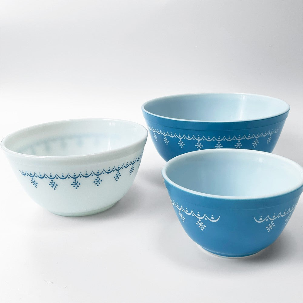 パイレックス Pyrex スノーフレーク ガーランド Snowflake ミキシングボウル 3点セット ブルー ミルクガラス ガラス オールドパイレックス USビンテージ ■