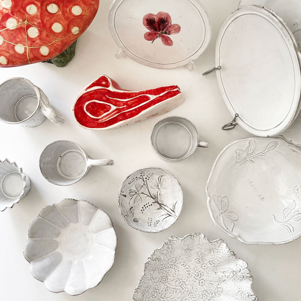 アスティエ・ド・ヴィラット Astier de Villatte フルール Fleurs スモールスーププレート 蝶 19.5cm ナタリー・レテ フランス 定価￥18,150- ◎