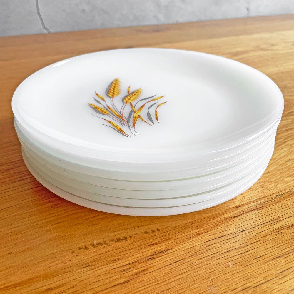 ファイヤーキング FIRE KING 9cm ウィート WHEAT プレート 7枚セット 乳白色 1950~1960年代 アメリカ ガラス食器 ♪
