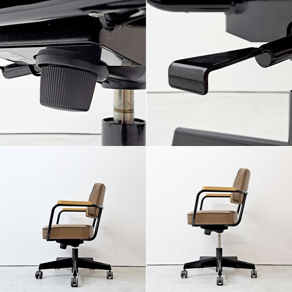 ヴィトラ vitra フォトゥイユ ディレクション ピボタン Fauteuil Direction Pivotant デスクチェア オフィスチェア 本革 ナチュラルオーク 昇降機能 ジャン・プルーヴェ Jean Prouve ●