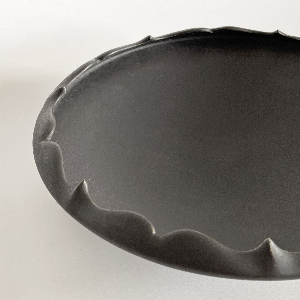 木下和美 輪花鉢 -蕾- 深皿 大鉢 Lサイズ 黒釉 磁器 22cm 現代作家 B ■