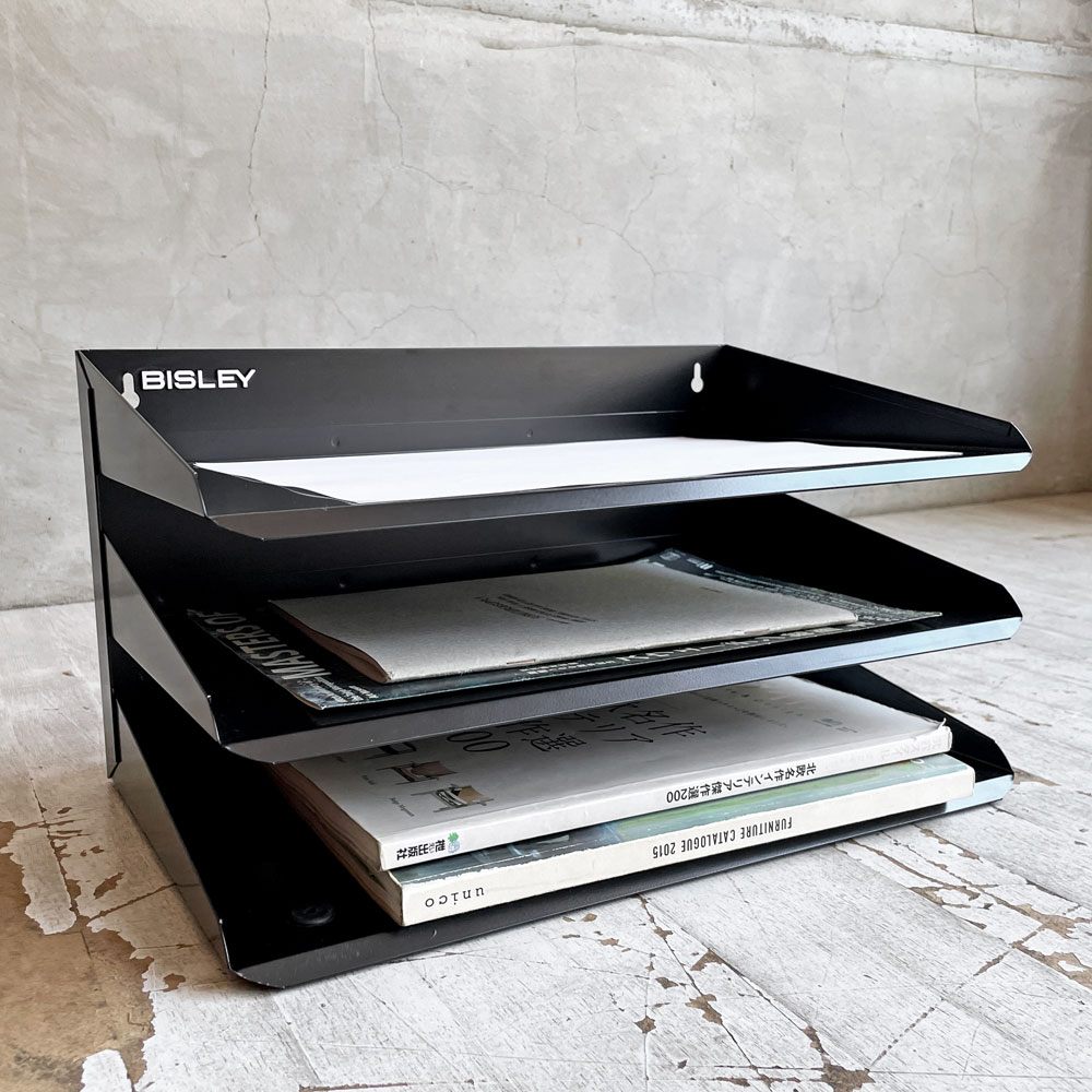ビスレー BISLEY 3段 レターラック ブラック 書類棚 A4サイズ 横型 W38.5cm 壁掛け可 デスクアクセサリー 英国 ♪