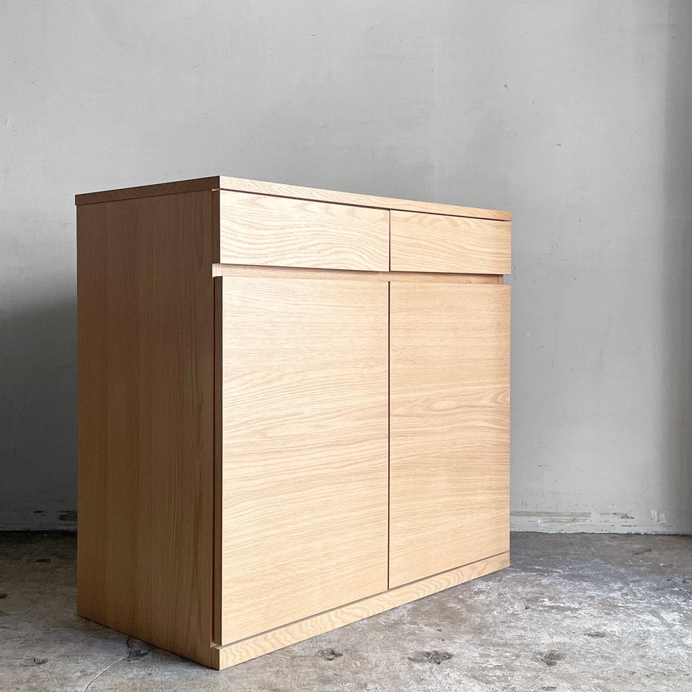 無印良品 MUJI 木製キャビネット 木扉 オーク材突板 抽斗2杯 仕切り板付 ナチュラル シンプルデザイン ■