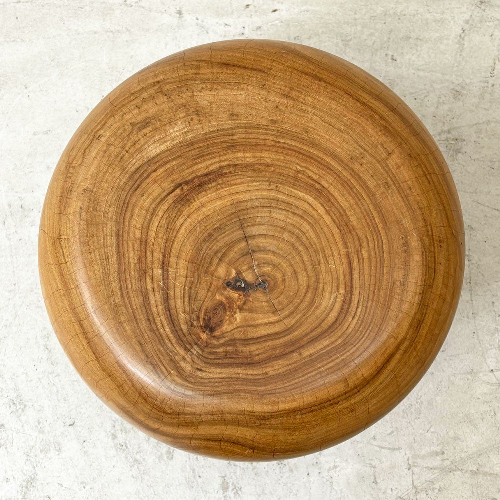 盛永省治 クス材 スツール 座面丸 凹仕上げ 楠無垢材 ウッドターニング Φ39×H36cm 現代作家 ●