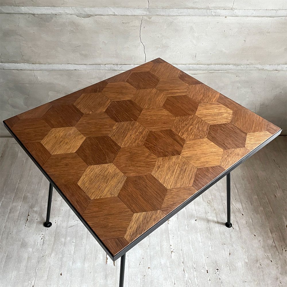 バーンウッドファニチャー Barn Wood Furniture ハニカム柄天板 × アイアン 2人掛け テーブル ダイニング ワーク オーダー品 75×65cm インダストリアル  ♪