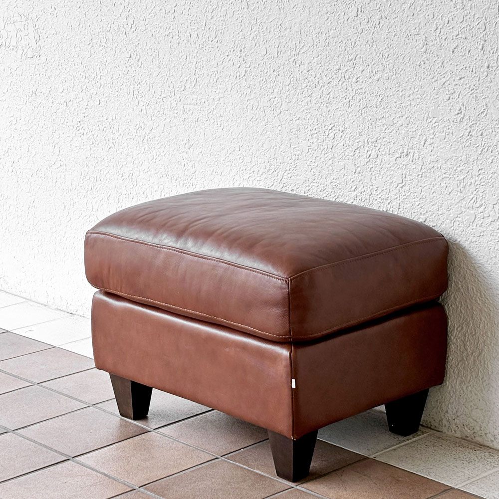 イデー IDEE リラ オットマン RIRA OTTOMAN フットスツール オットマン 本革 レザー ナラ材 ブラウン系 W60cm  ◇