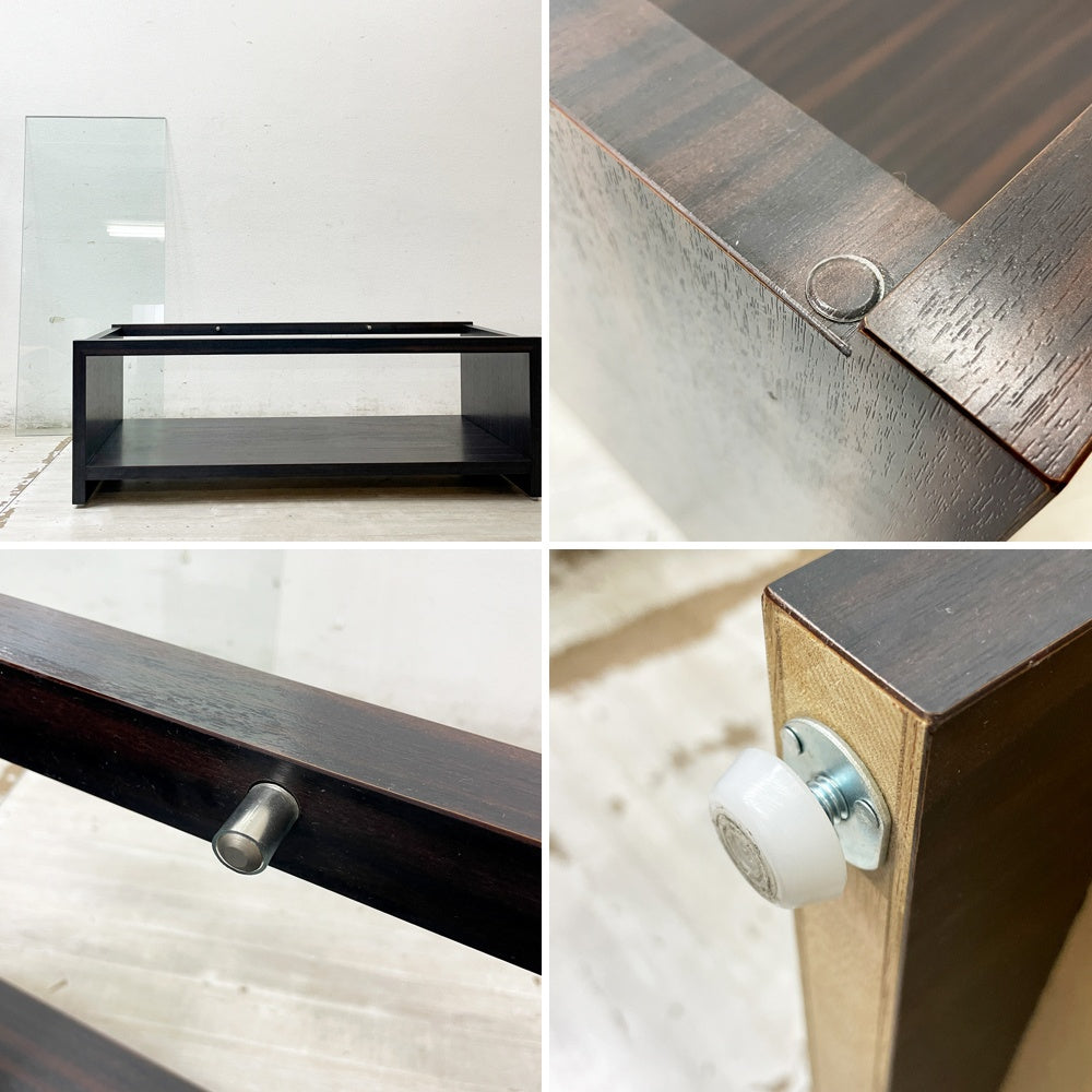 ナチュラルモダンスタイル ガラステーブル リビングテーブル センターテーブル ウッドフレーム W120cm ●