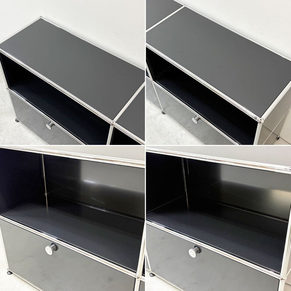 ユーエスエムハラー USMハラー USM Haller モジュラーファニチャー キャビネット シェルフ 2列2段 ドロップダウンドア×2 グラファイトブラック 定価270,079円 ●