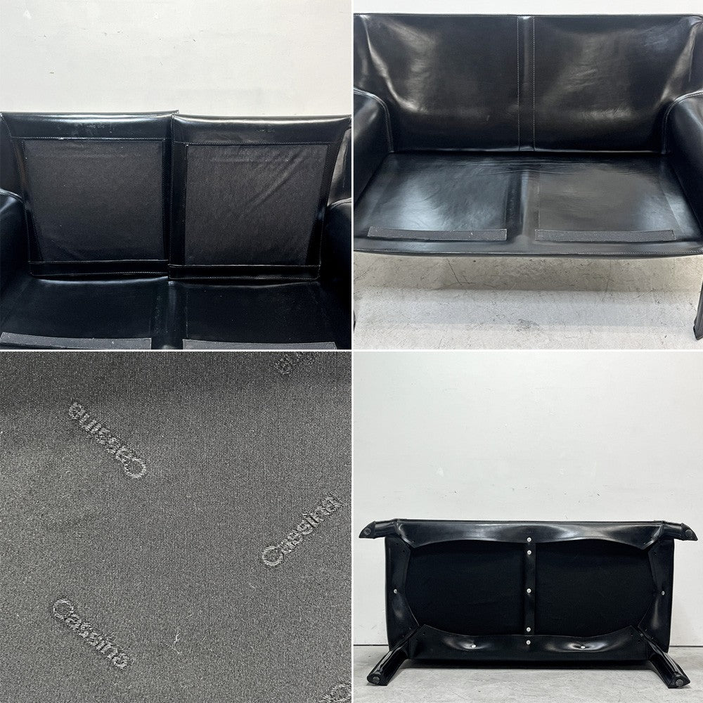 カッシーナ Cassina 414 CAB ラウンジアームチェア 2シーター キャブチェア 本革 ブラックレザー マリオ・ベリー モダン ●