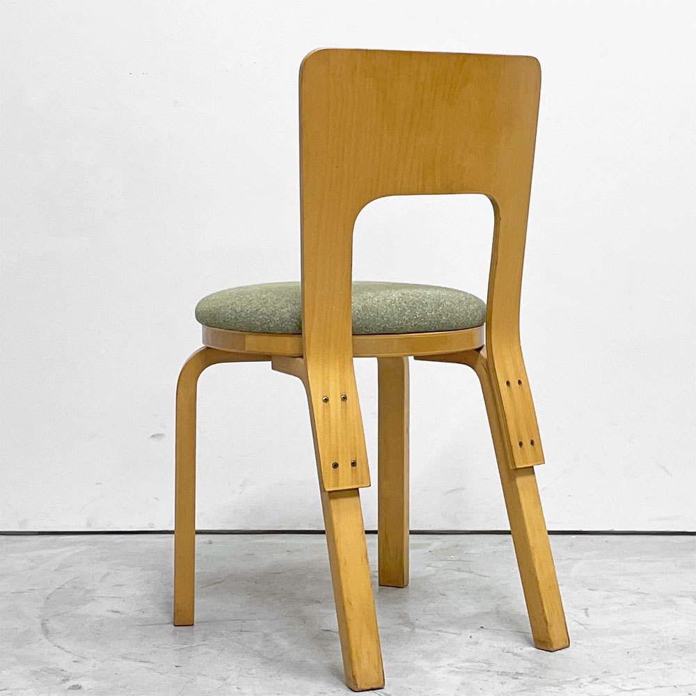 アルテック artek チェア66 CHAIR66 ダイニングチェア ナチュラルラッカー バーチ材 ファブリックシート アルヴァ・アアルト フィンランド 北欧家具 ビンテージ A ●