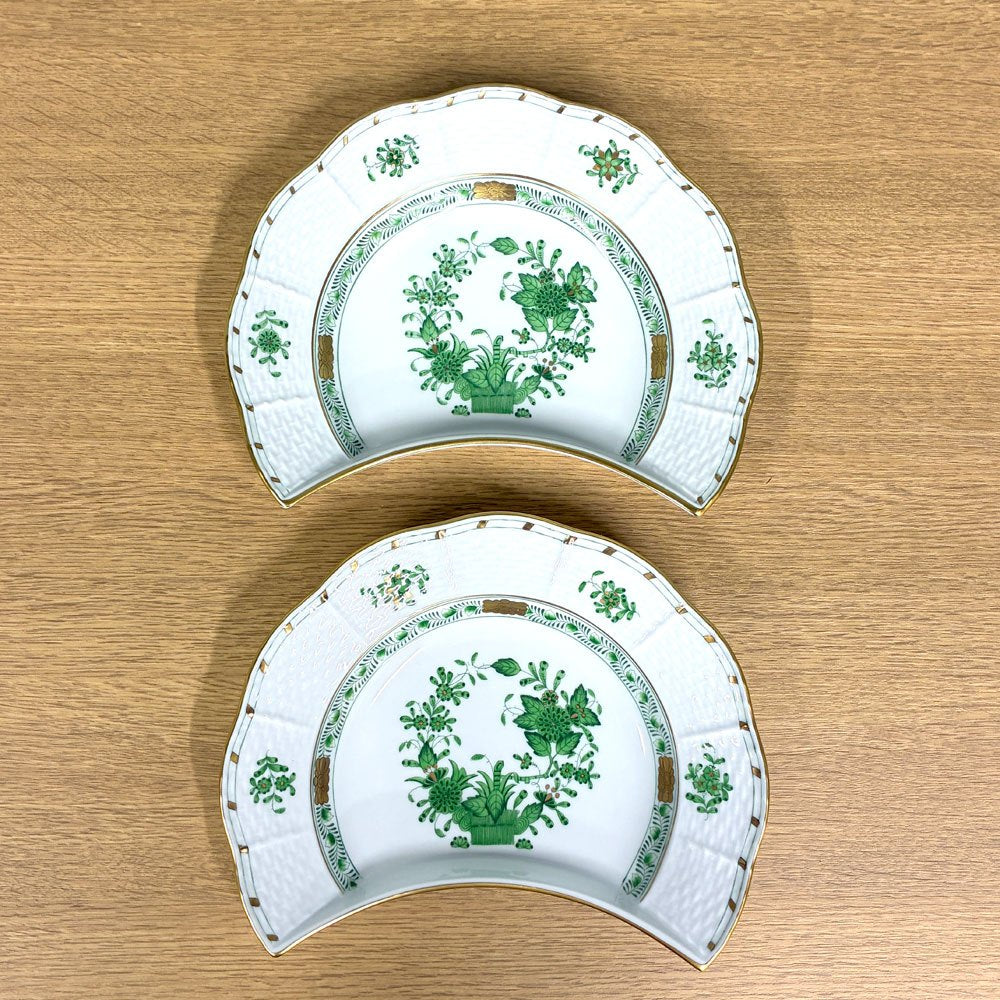 ヘレンド HEREND インドの華 三日月型プレート クレセントディッシュ ハンドペイント 白磁 2枚セット ハンガリー ◎