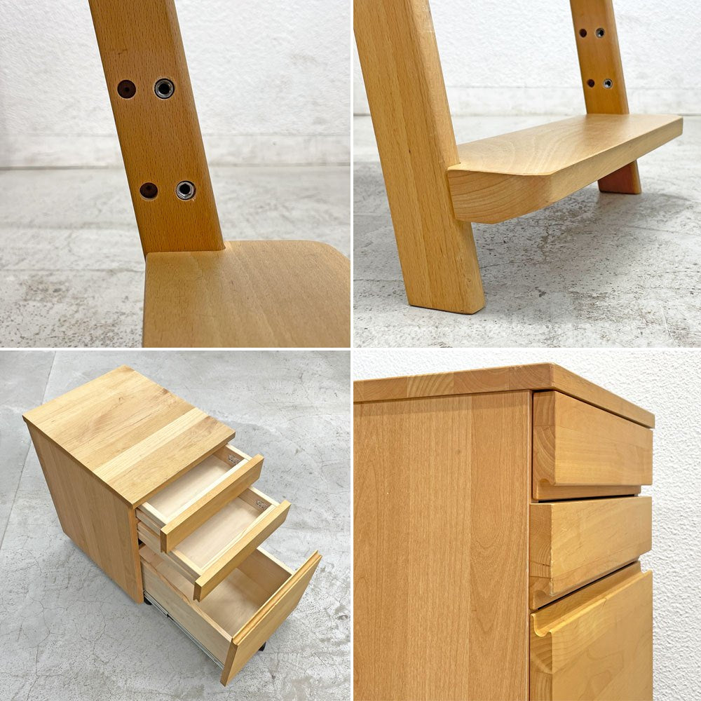 杉工場 こどもビームス デスク＋シェルフ＋チェスト＋チェア 学習机 学習椅子 アルダー材 W102cm ミナペルホネン生地 ランドスケープ監修 〓
