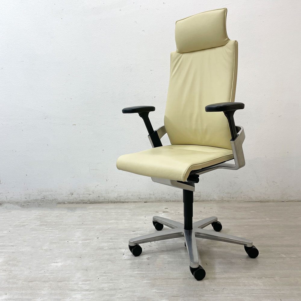 ウィルクハーン Wilkhahn オン チェア ON Chair ハイバック アームチェア 総本革 ヘッドレスト付 オフィスチェア ●