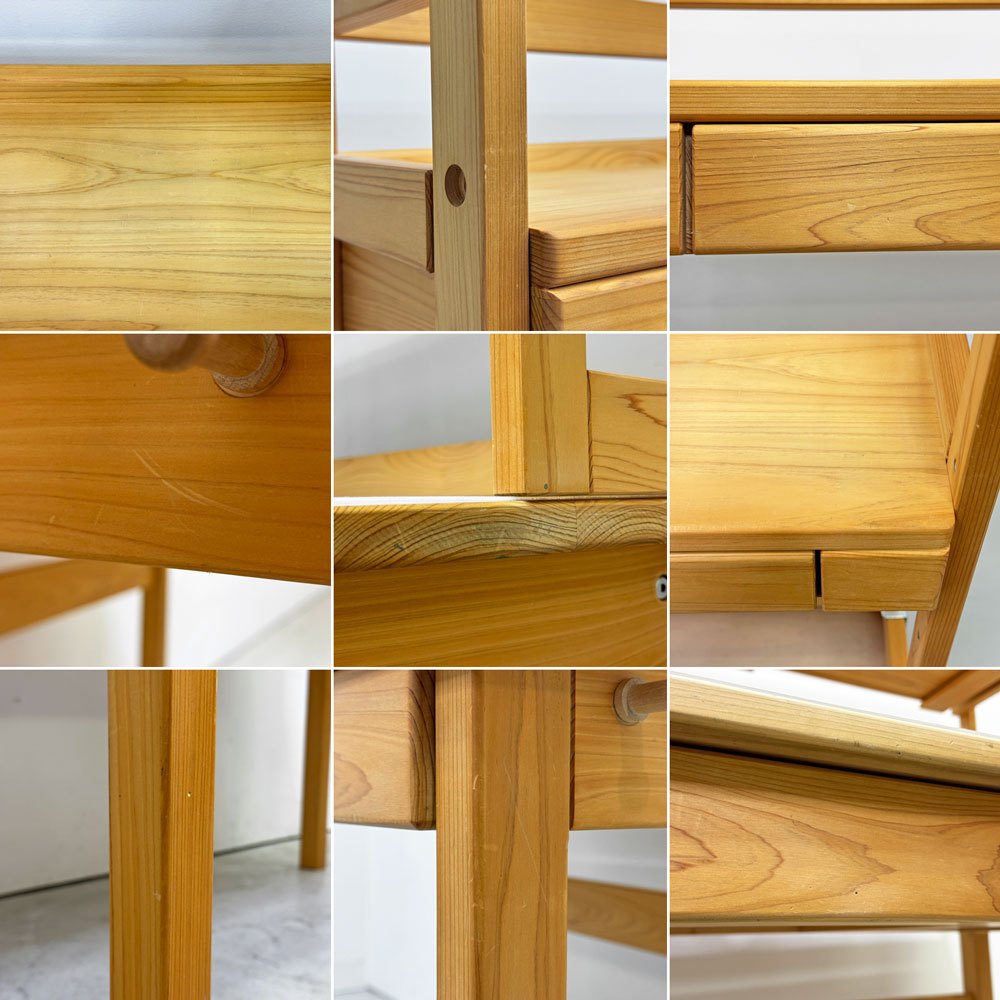 キシル XYL 4本脚デスク 100 + 机棚 つまみタイプ 100 + キシルZライト デスクライト ひのき無垢材 学習机 ●