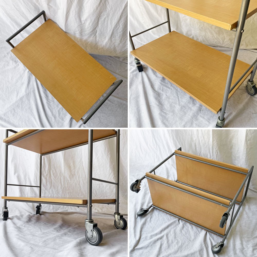 モダンデザイン Modern Design キッチンカート ワゴン 2段 スチール×ウッド キャスター付き ミッドセンチュリー ◇