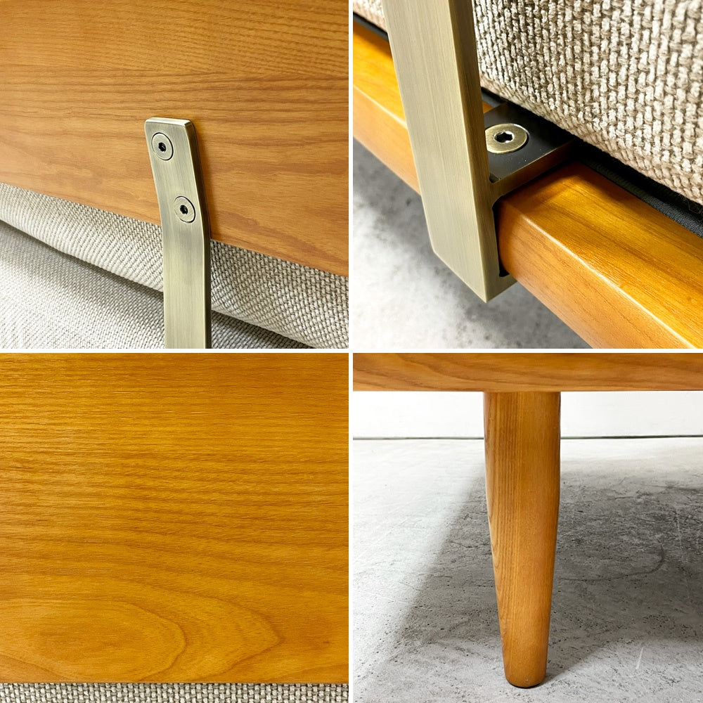 ウニコ unico ジッジ ZIZZI カバーリングソファベッド 3人掛けソファ W199×D99cm アッシュ材 チークカラー ファブリック ベージュ 定価￥159,500- ●