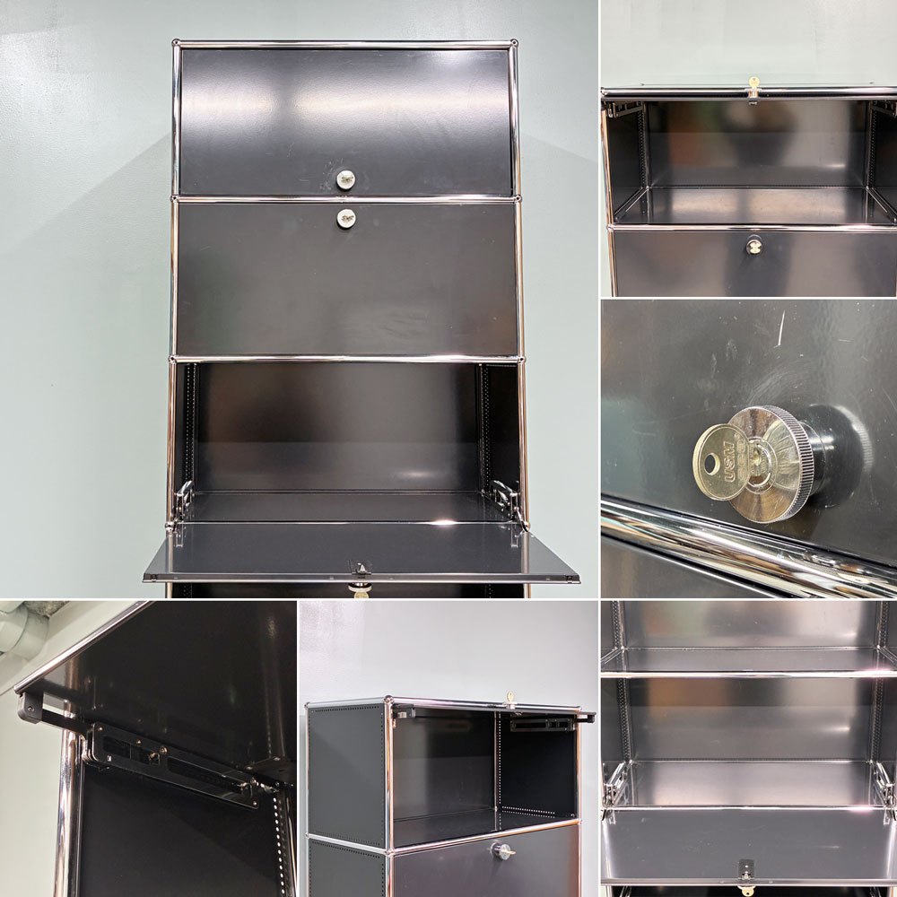 ユーエスエムハラー USMハラー USM Haller キャビネット シェルフ 1列5段 グラファイトブラック ドロップダウンドア フリップアップドア 鍵付き モダン スイス ◎