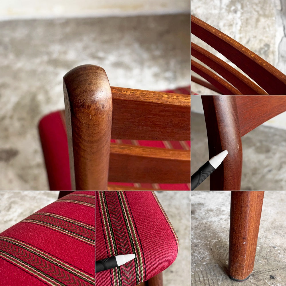 北欧ビンテージ Scandinabian Vintage チーク材 ダイニングチェア ラダーバック レッド系 ストライプ柄 北欧家具 A ■