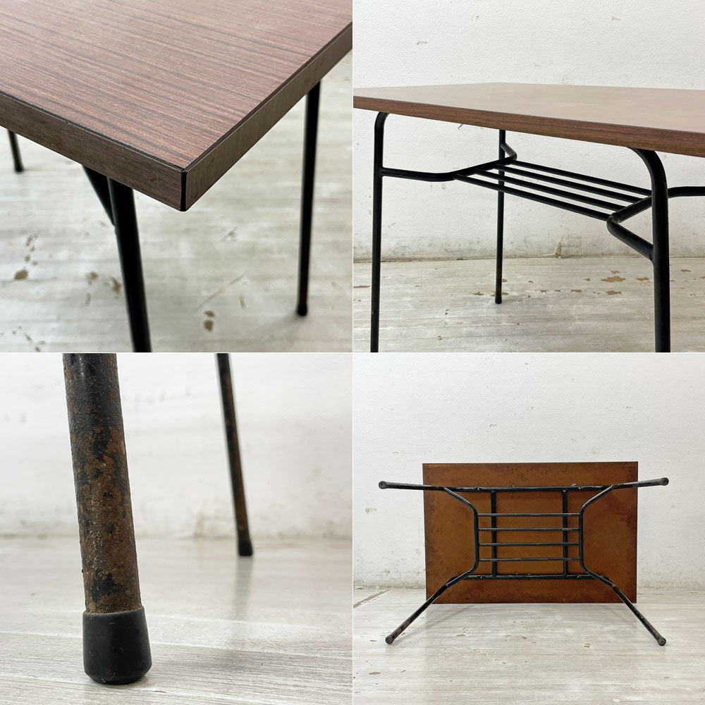 ジャパンビンテージ Japan Vintage 日本の古いサイドテーブル デコラトップ 鉄脚 昭和レトロ W90cm ●